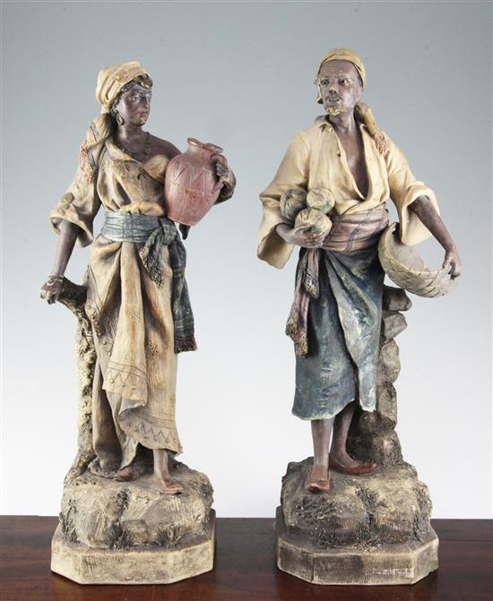 A pair of Austrian painted terracotta figures by Johann Maresch, 8.25in.